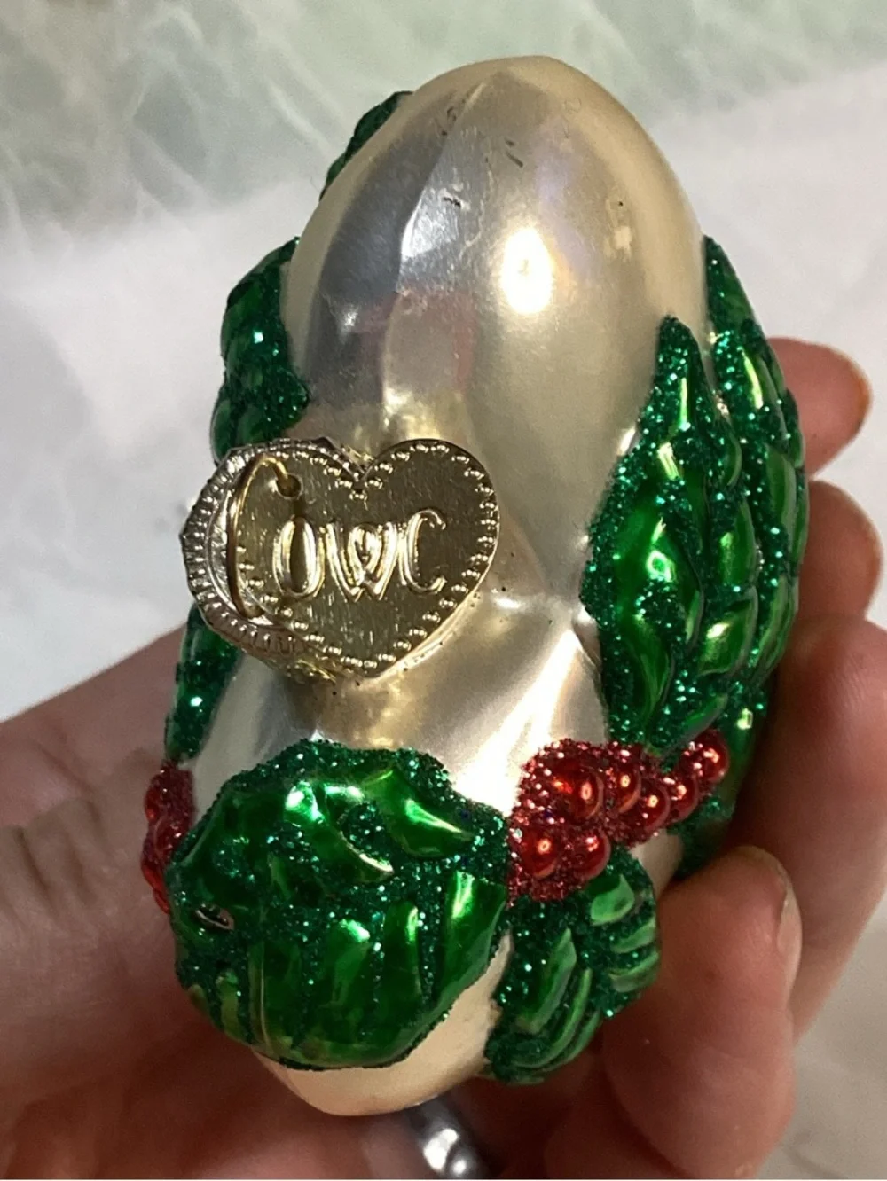 Old World Christmas Glass Mistletoe Heart Ornament Tree Decoration Small